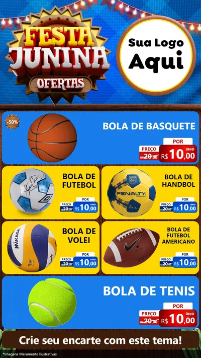 Modelo de TV para TV Vertical com o tema Festa Junina Ofertas para Artigos Esportivos
