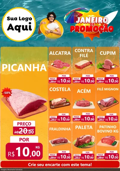 Modelo de Encarte para Encarte A4 Vertical com o tema Janeiro de Promoção para Açougue