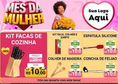 Modelo de Encarte para Encarte A4 Horizontal com o tema Mês da Mulher para Utilidades Domésticas