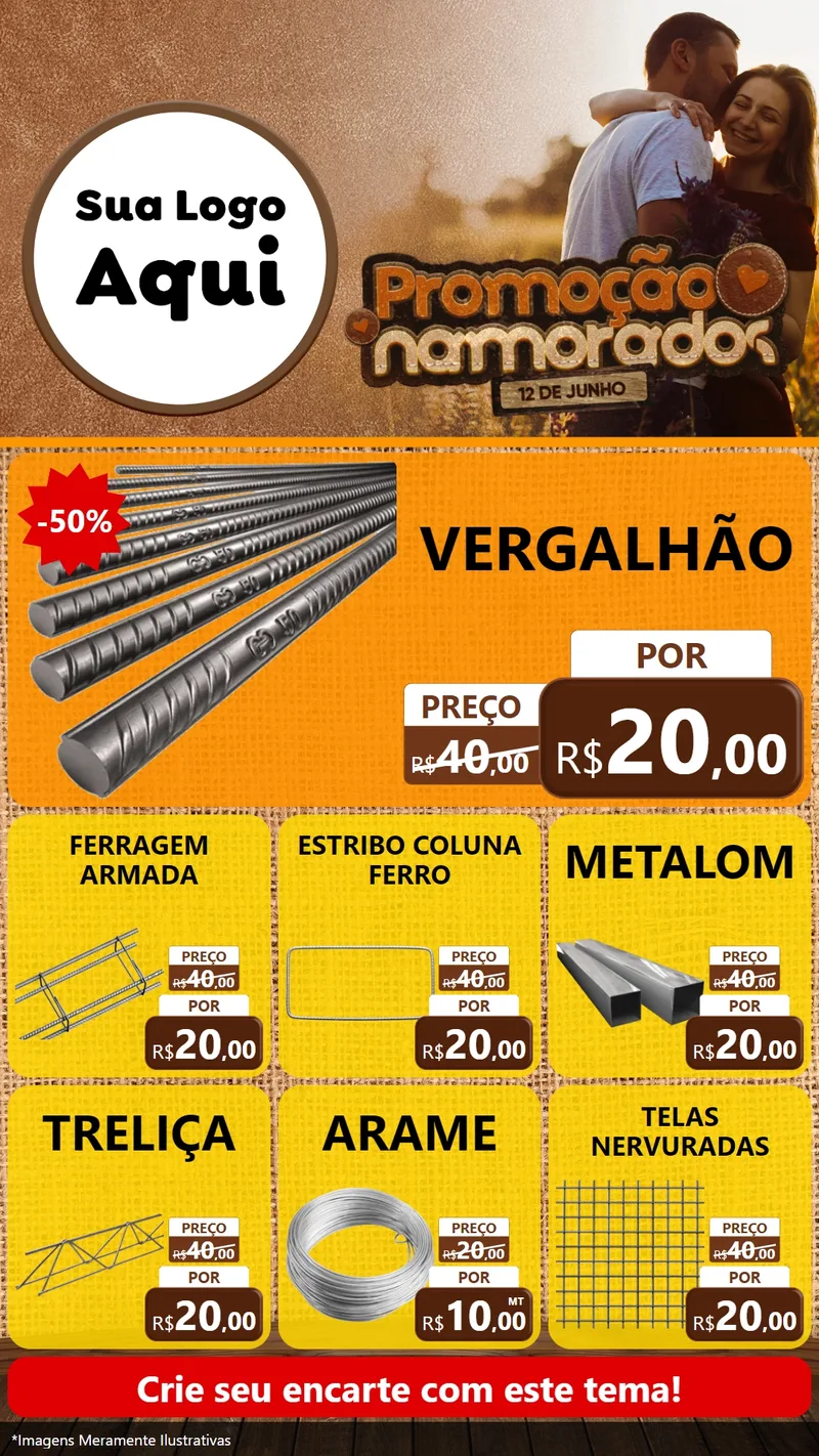 Modelo de Rede Social para Stories com o tema Promoção Namorados para Ferragens