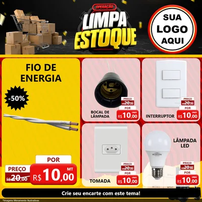 Modelo de Rede Social para Feed Facebook com o tema Operação Limpa Estoque para Materiais Elétricos