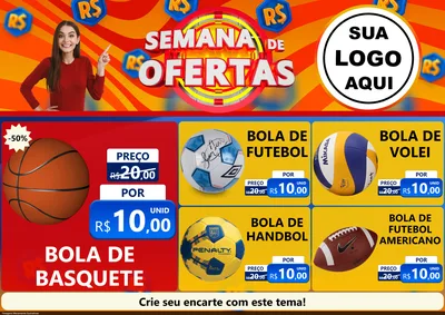 Modelo de Encarte para Encarte A4 Horizontal com o tema Semana de Ofertas para Artigos Esportivos