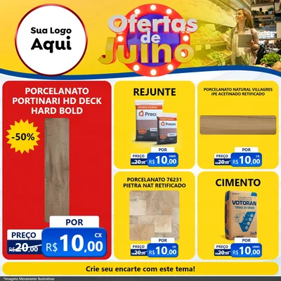 Modelo de Rede Social para Feed Facebook com o tema Ofertas de Julho para Pisos e revestimentos