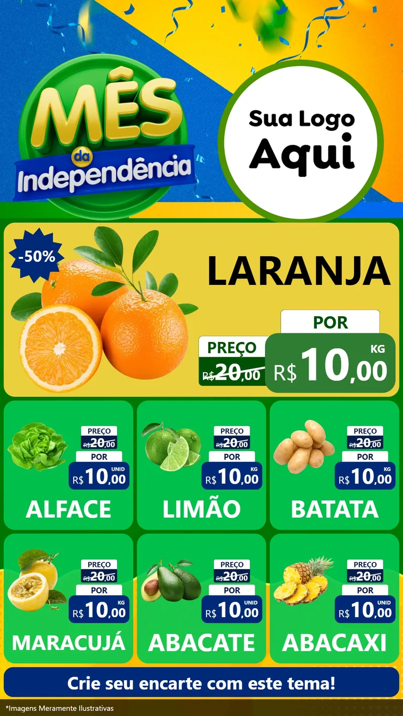 Modelo de Rede Social para Stories com o tema Mês da Independência para Hortifrúti