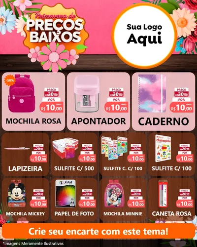 Modelo de Rede Social para Feed Instagram com o tema Primavera de Preços Baixos para Papelaria