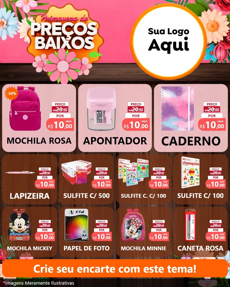 Modelo de Rede Social para Feed Instagram com o tema Primavera de Preços Baixos para Papelaria