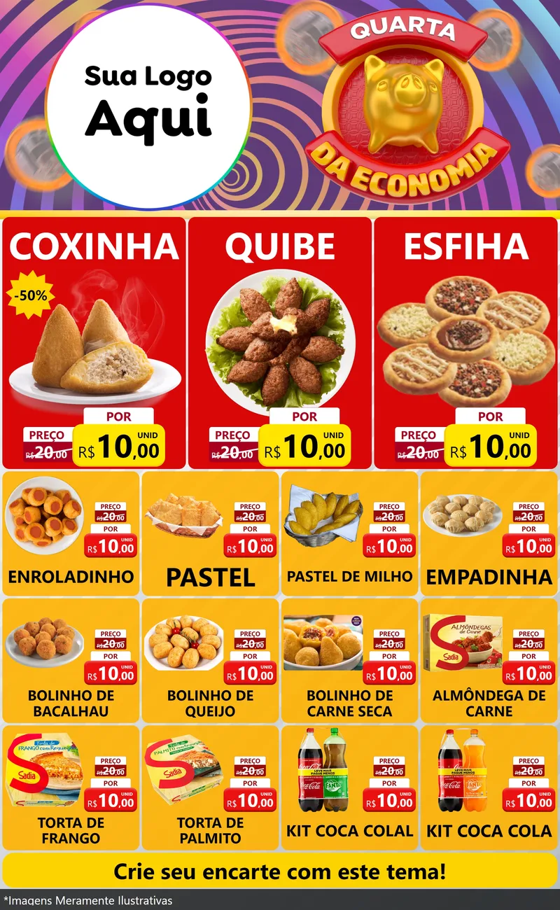 Modelo de Encarte para Encarte Grande com o tema Quarta da Economia para Salgadaria