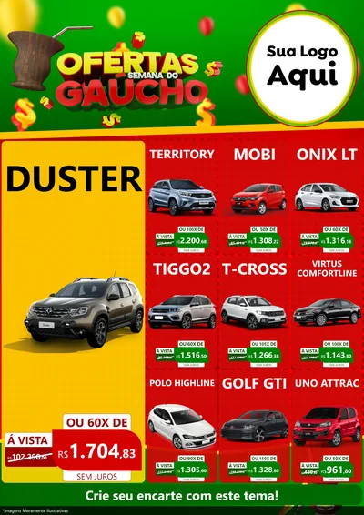 Modelo de Encarte para Encarte A4 Vertical com o tema Ofertas Semana Do Gaúcho para Concessionaria de Carros