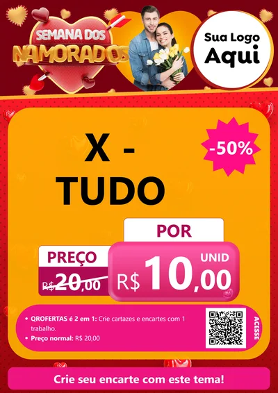 Modelo de Cartaz para Cartaz A4 Vertical com o tema Semana dos Namorados para Hamburgueria