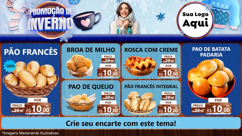 Modelo de TV para TV Horizontal com o tema Promoção de Inverno para Padaria