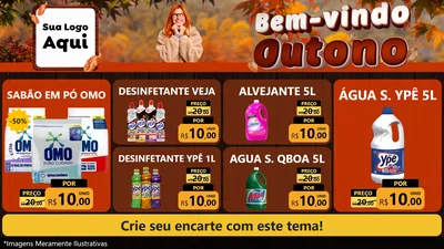 Modelo de TV para TV Horizontal com o tema Bem-vindo Outono para Produtos de Limpeza