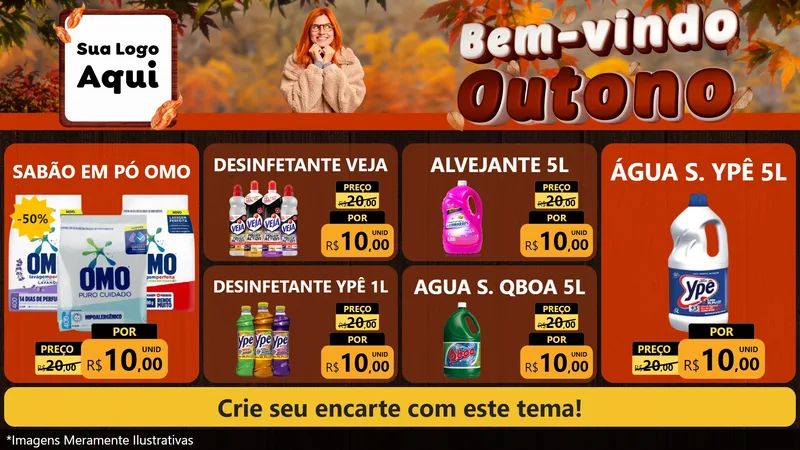 Modelo de TV para TV Horizontal com o tema Bem-vindo Outono para Produtos de Limpeza