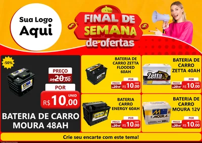 Modelo de Encarte para Encarte A4 Horizontal com o tema Final de Semana de Ofertas para Baterias Elétricas