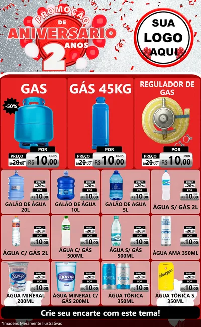 Modelo de Encarte para Encarte Grande com o tema Promoção de Aniversário - 2 Anos para Água e gás