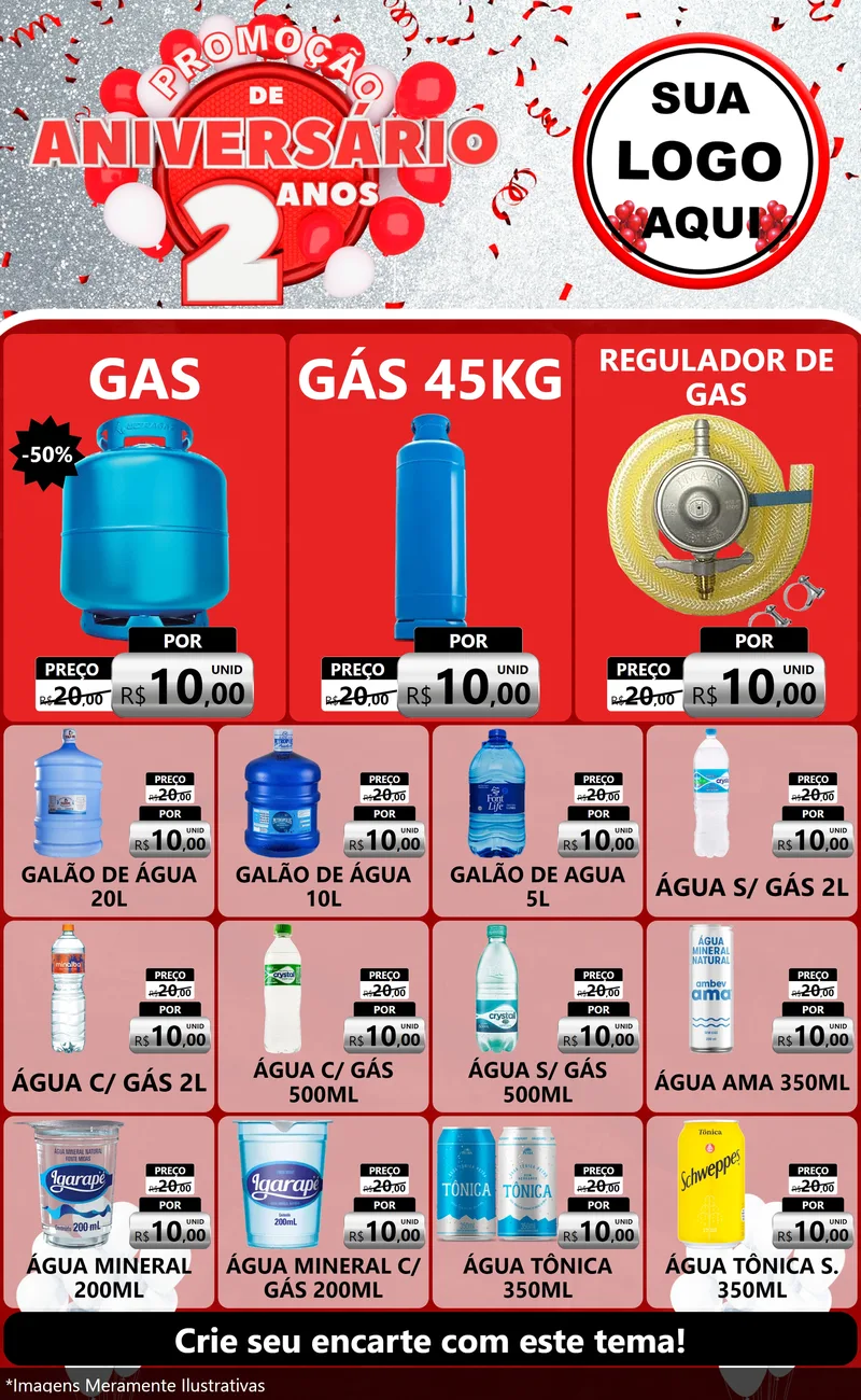 Modelo de Encarte para Encarte Grande com o tema Promoção de Aniversário - 2 Anos para Água e gás