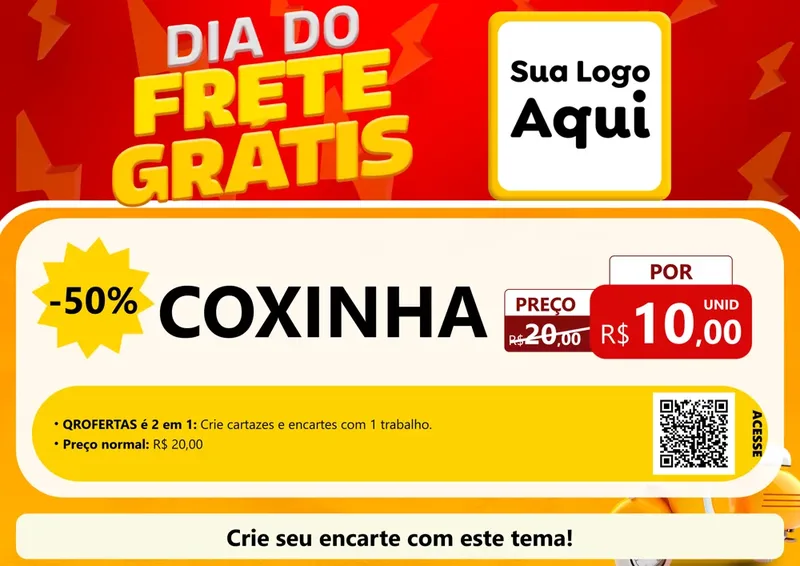 Modelo de Cartaz para Cartaz A4 Horizontal com o tema Dia do Frete Grátis para Salgadaria