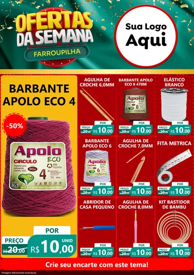 Modelo de Encarte para Encarte A4 Vertical com o tema Ofertas da Semana Farroupilha para Armarinho e Aviamentos