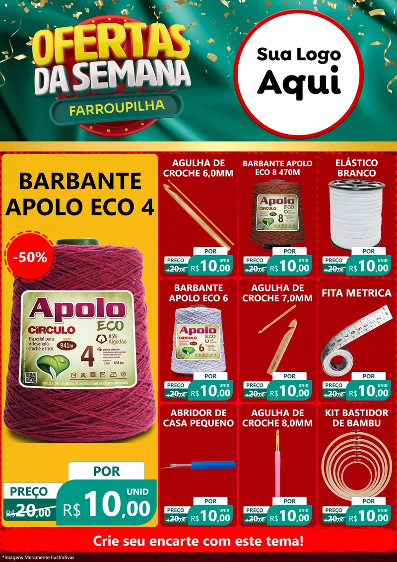 Modelo de Encarte para Encarte A4 Vertical com o tema Ofertas da Semana Farroupilha para Armarinho e Aviamentos