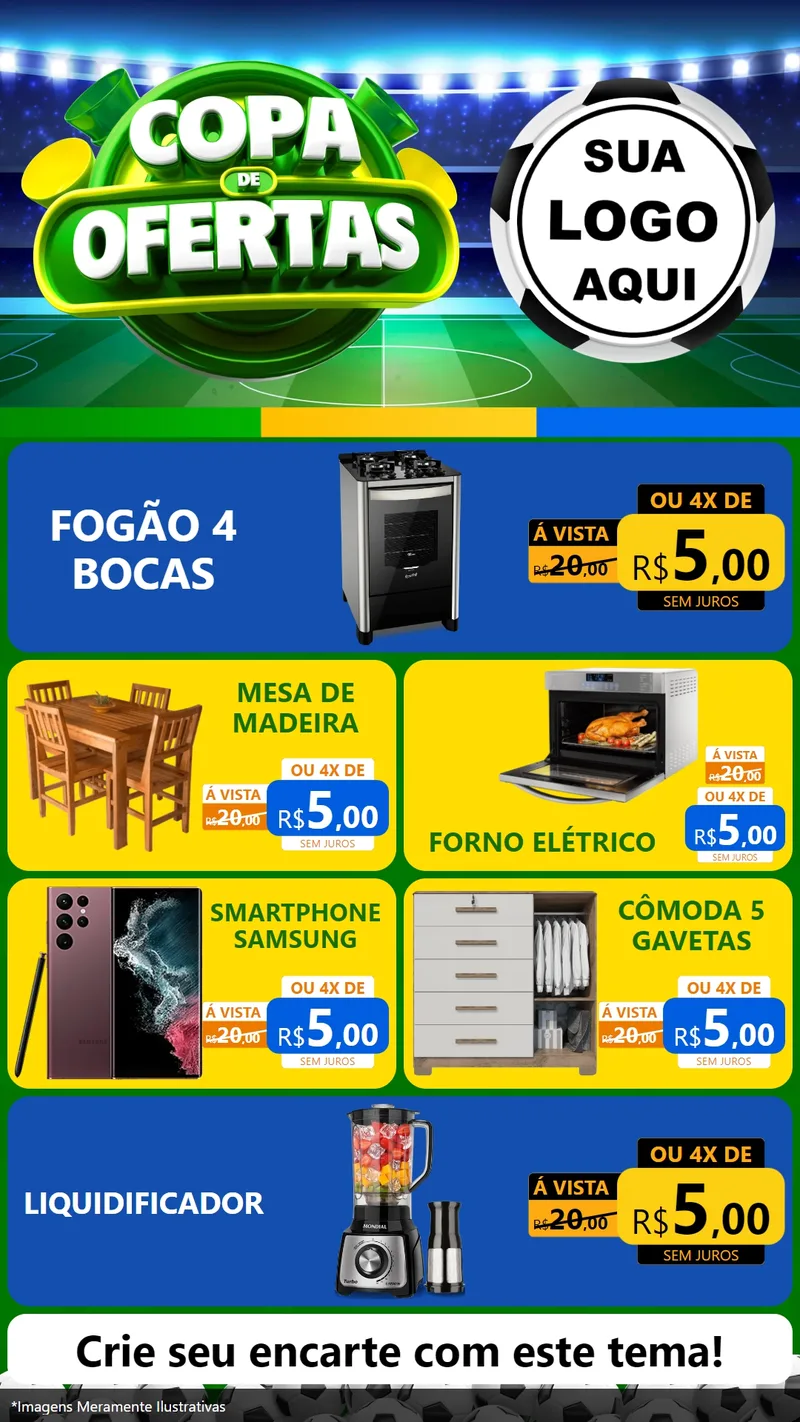 Modelo de TV para TV Vertical com o tema Copa de Ofertas para Móveis e Eletro