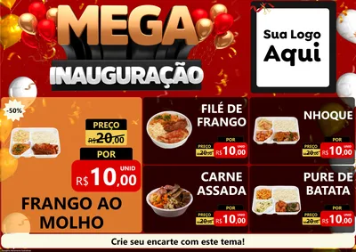 Modelo de Encarte para Encarte A4 Horizontal com o tema Mega Inauguração para Restaurante