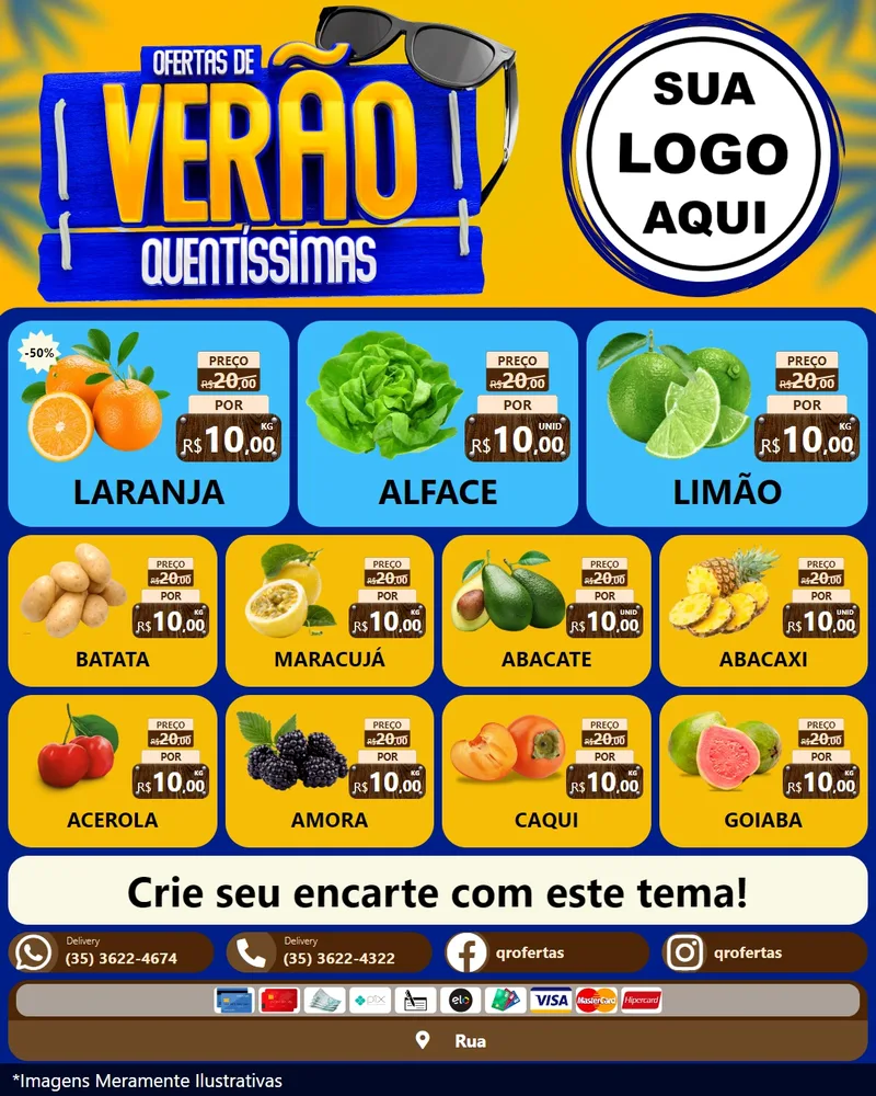 Modelo de Rede Social para Feed Instagram com o tema Ofertas de Verão Quentíssimas para Hortifrúti