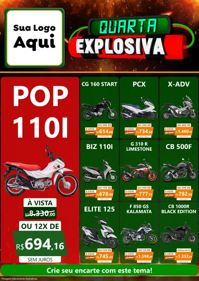 Modelo de Encarte para Encarte A4 Vertical com o tema Quarta Explosiva para Concessionaria de Motos