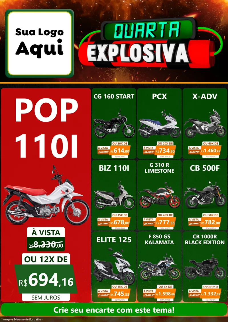 Modelo de Encarte para Encarte A4 Vertical com o tema Quarta Explosiva para Concessionaria de Motos