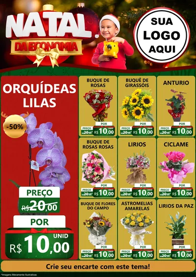 Modelo de Encarte para Encarte A4 Vertical com o tema Natal da Economia para Floricultura e jardim