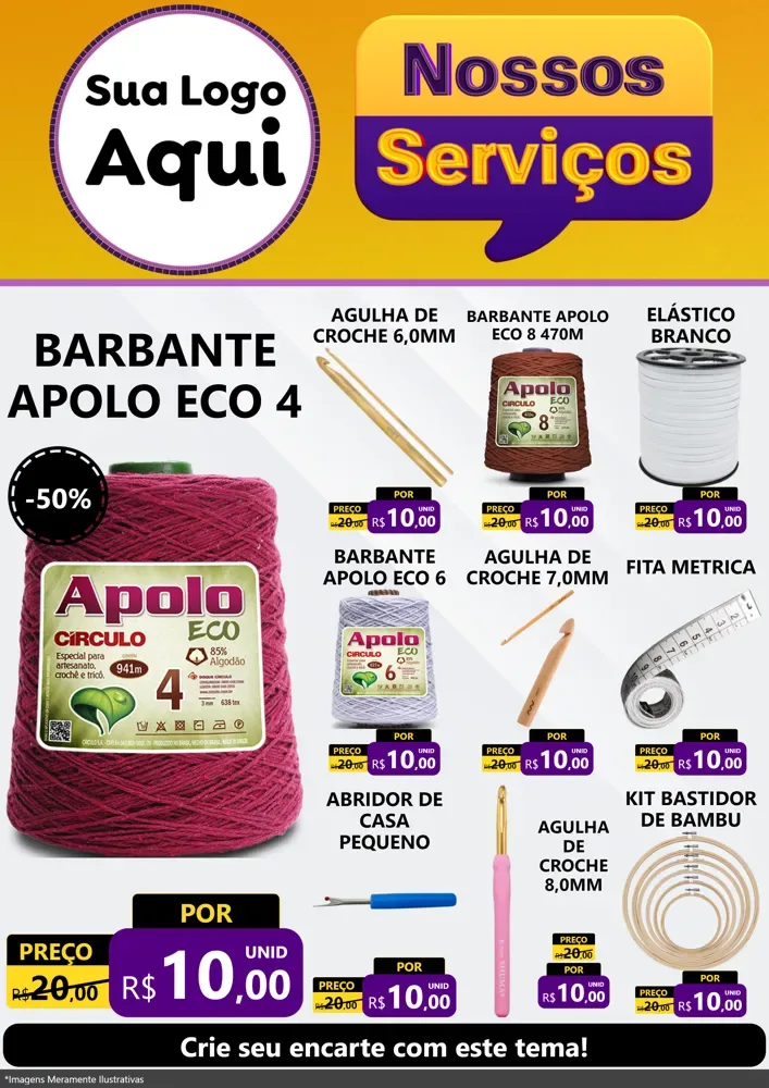 Modelo de Encarte para Encarte A4 Vertical com o tema Nossos Serviços para Armarinho e Aviamentos