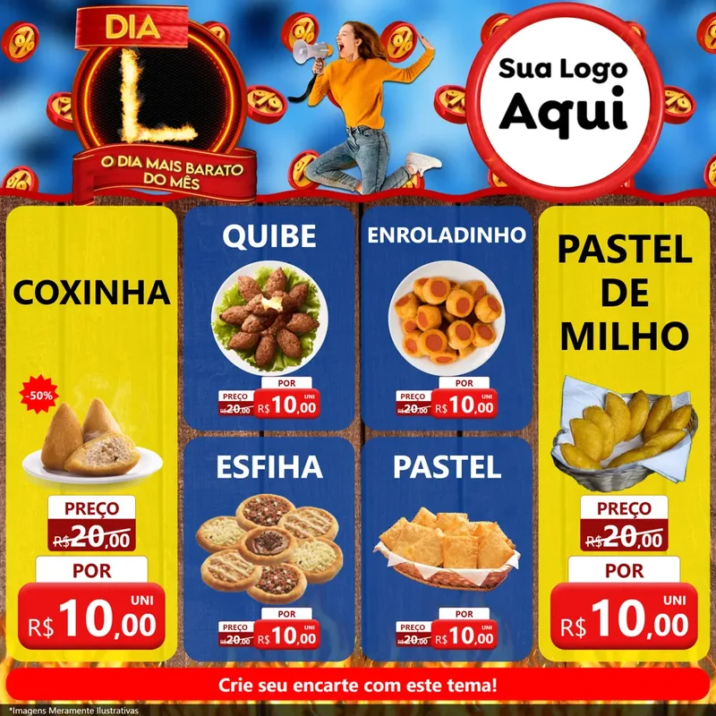 Modelo de Rede Social para Feed Facebook com o tema Dia L - O Dia Mais Barato Do Mês para Salgadaria