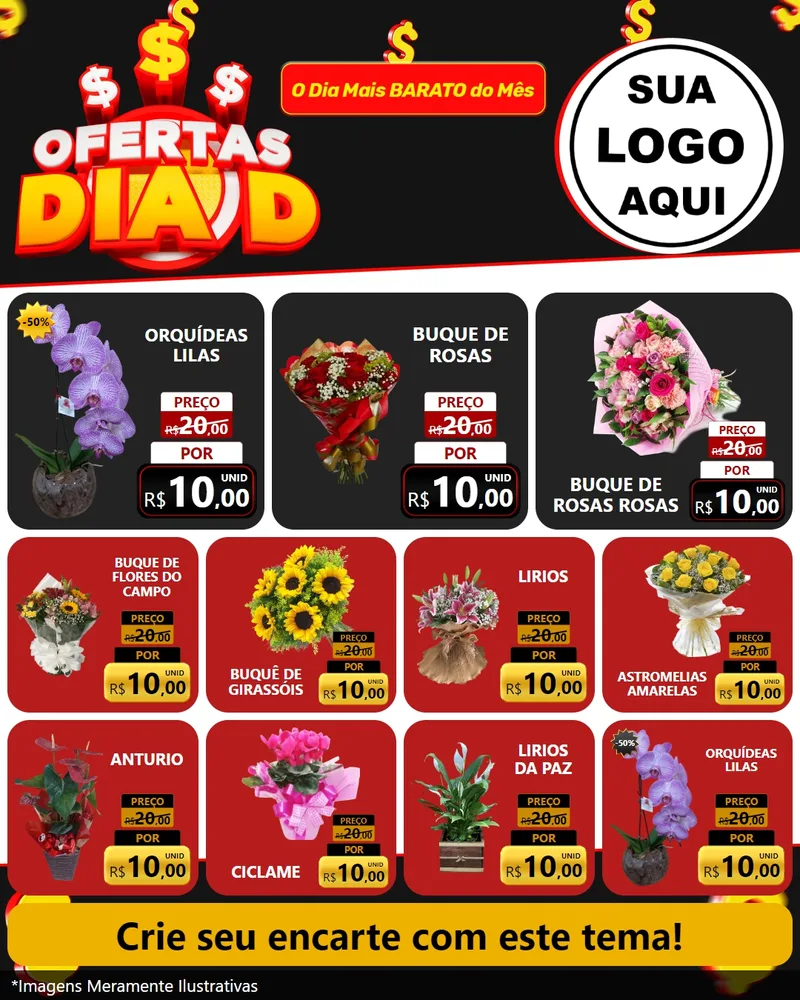 Modelo de Rede Social para Feed Instagram com o tema Ofertas Dia D para Floricultura e jardim