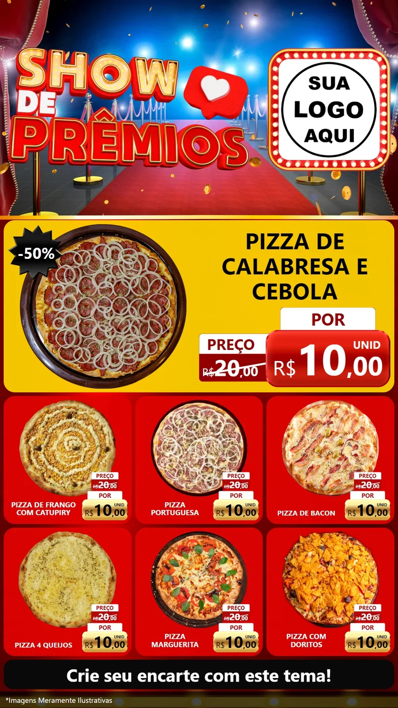 Modelo de Rede Social para Stories com o tema Show de Prêmios para Pizzaria