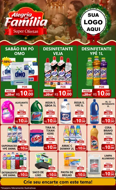 Modelo de Encarte para Encarte Grande com o tema Alegria Em Família - Super Ofertas para Produtos de Limpeza