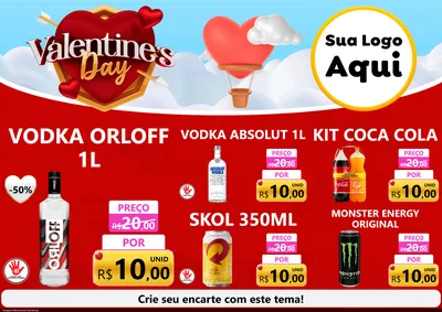 Modelo de Encarte para Encarte A4 Horizontal com o tema Valentine's Day para Distribuidora de bebidas