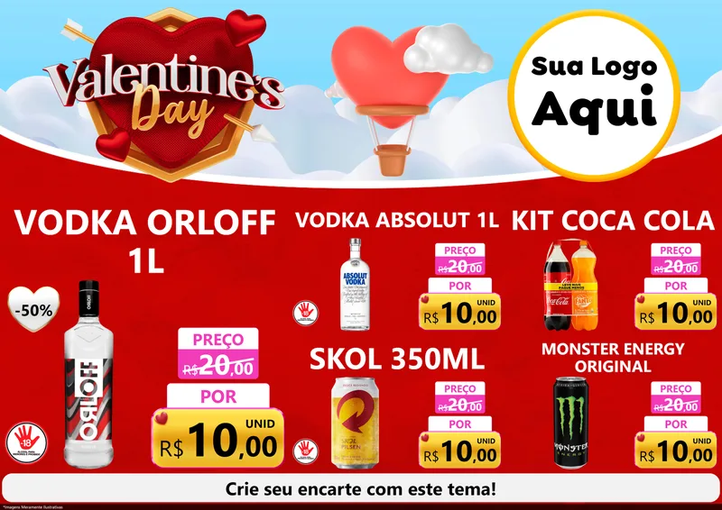 Modelo de Encarte para Encarte A4 Horizontal com o tema Valentine's Day para Distribuidora de bebidas