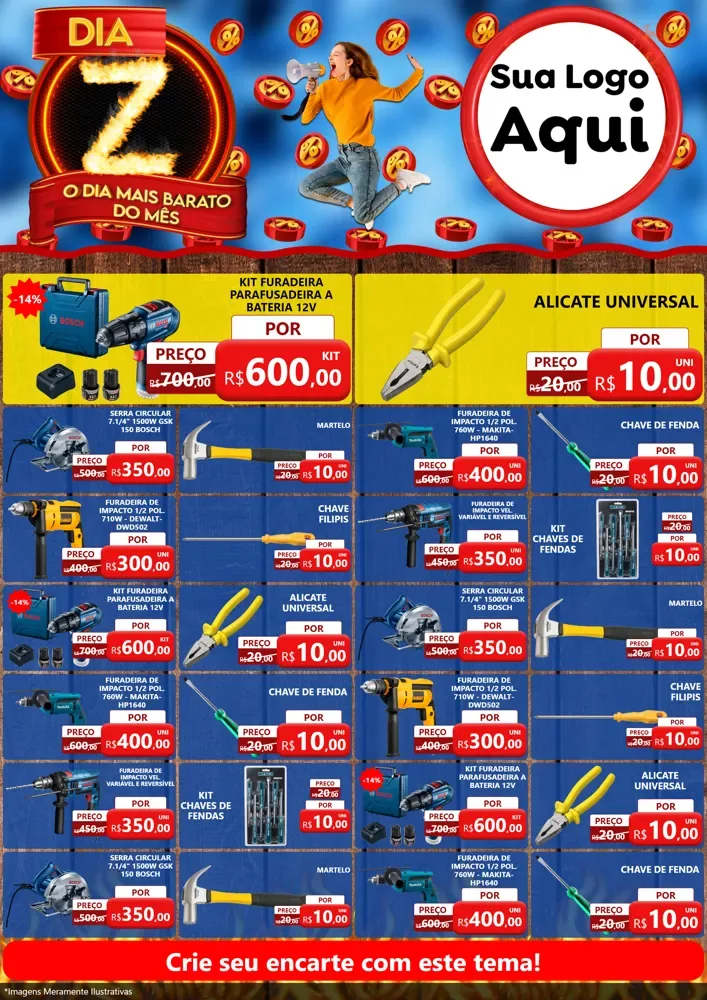 Modelo de Encarte para Encarte A4 Vertical com o tema Dia Z - O Dia Mais Barato Do Mês para Maquinas e Ferramentas