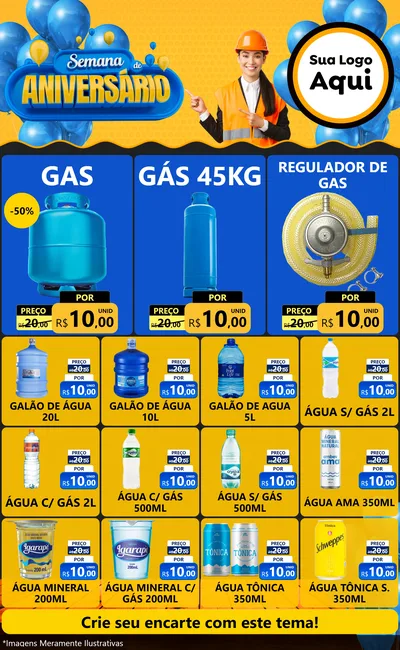 Modelo de Encarte para Encarte Grande com o tema Semana de Aniversário para Água e gás