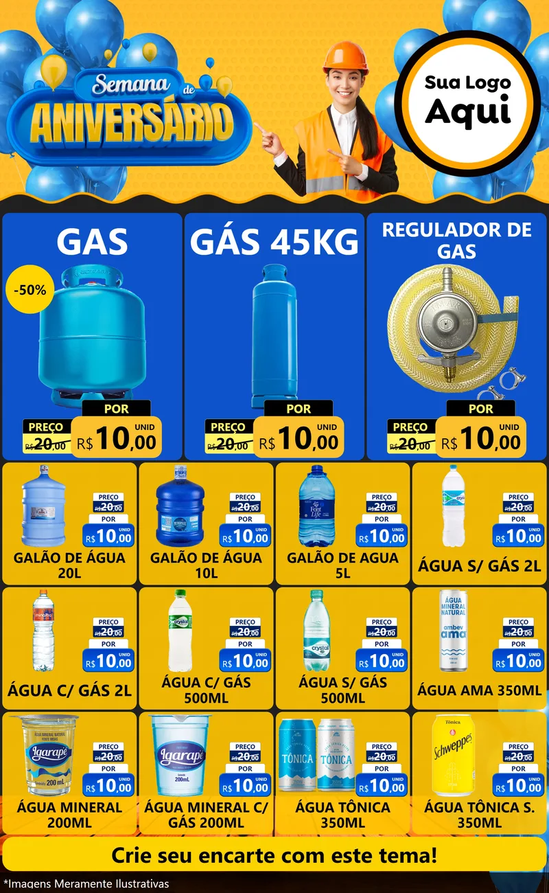 Modelo de Encarte para Encarte Grande com o tema Semana de Aniversário para Água e gás