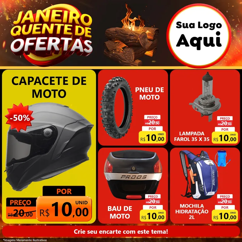 Modelo de Rede Social para Feed Facebook com o tema Janeiro Quente de Ofertas para Moto peças