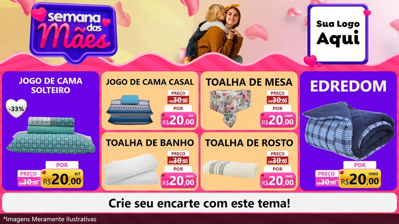 Modelo de TV para TV Horizontal com o tema Semana das Mães para Cama, Mesa e Banho