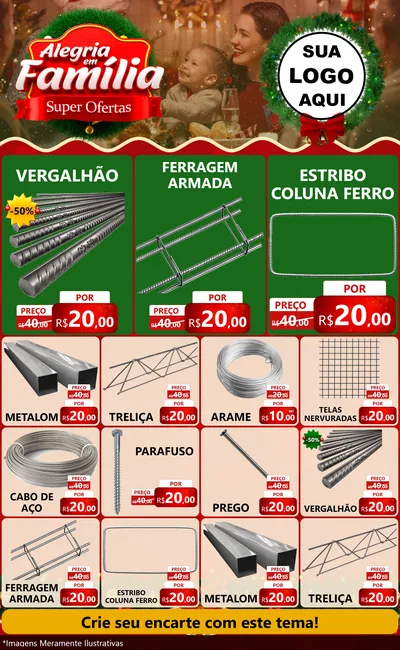 Modelo de Encarte para Encarte Grande com o tema Alegria Em Família - Super Ofertas para Ferragens