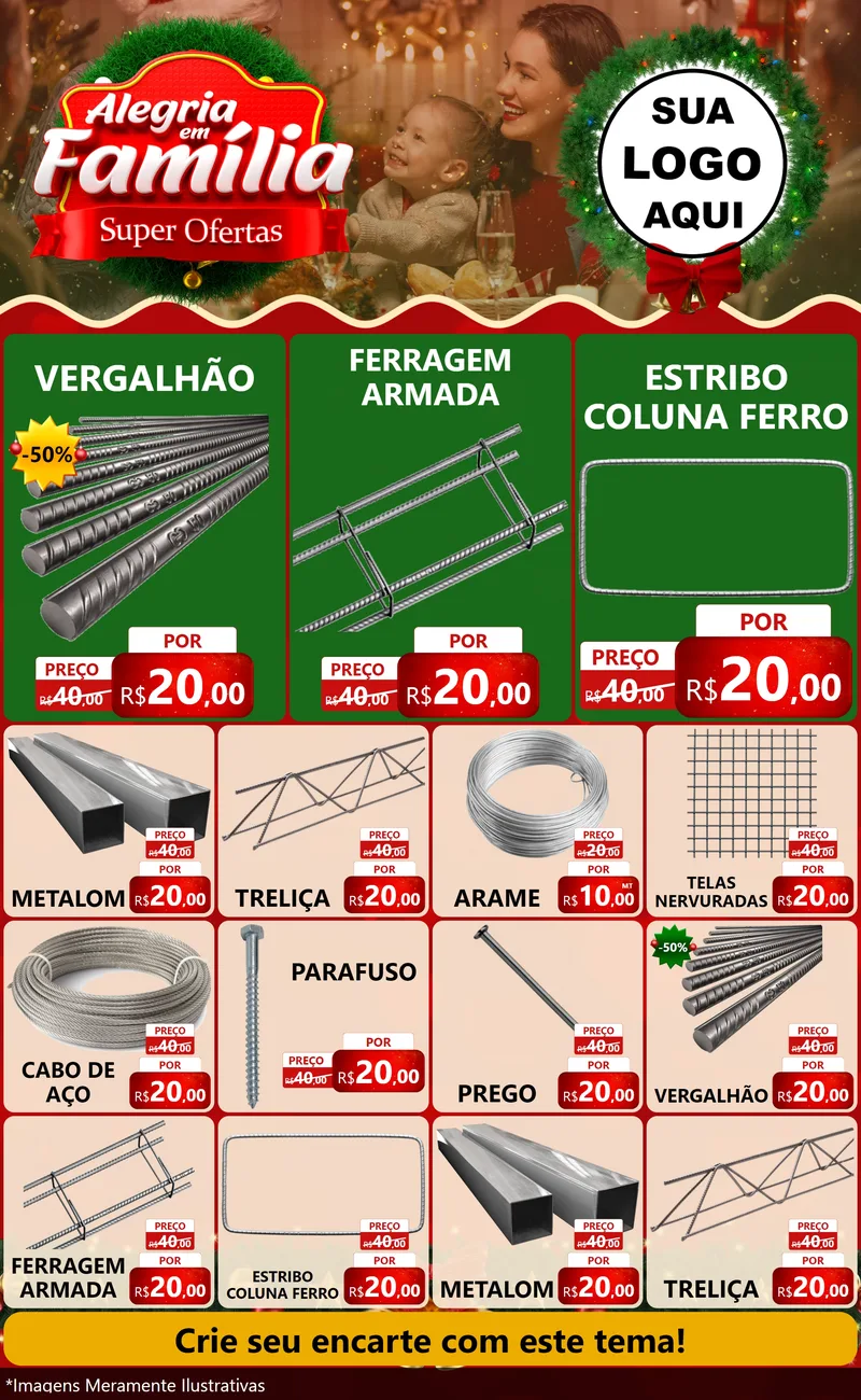 Modelo de Encarte para Encarte Grande com o tema Alegria Em Família - Super Ofertas para Ferragens