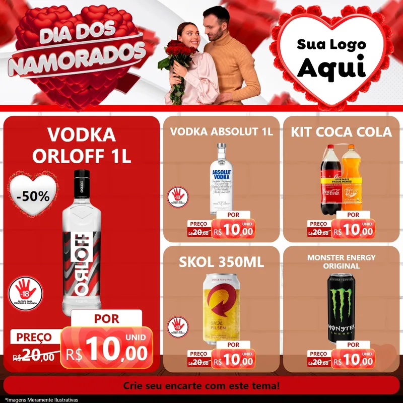 Modelo de Rede Social para Feed Facebook com o tema Dia dos Namorados para Distribuidora de bebidas