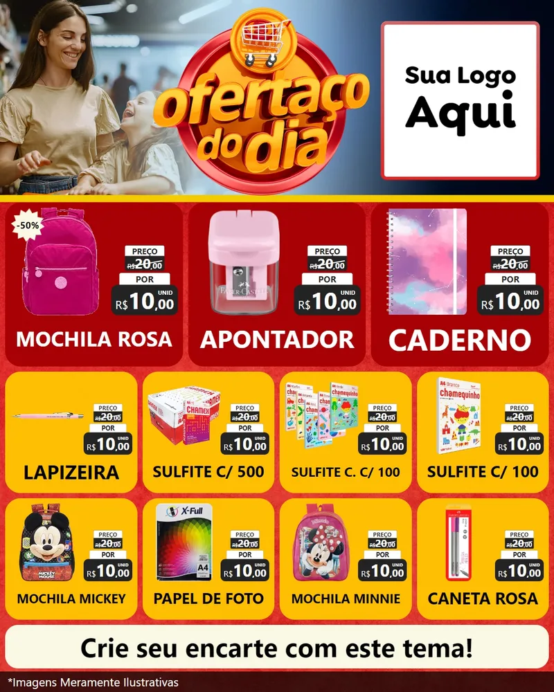Modelo de Rede Social para Feed Instagram com o tema Ofertaço Do Dia para Papelaria