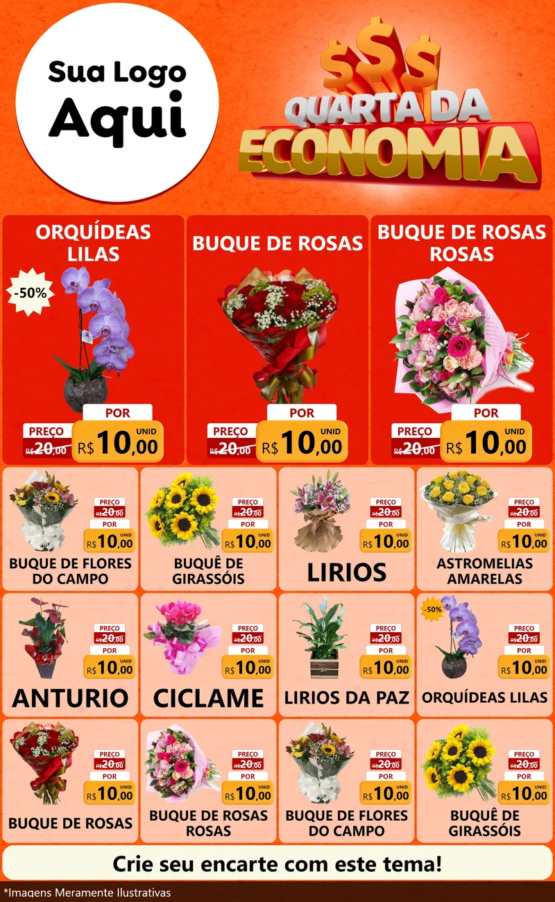 Modelo de Encarte para Encarte Grande com o tema Quarta da Economia para Floricultura e jardim