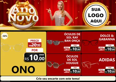 Modelo de Encarte para Encarte A4 Horizontal com o tema Super Ano Novo para Óticas
