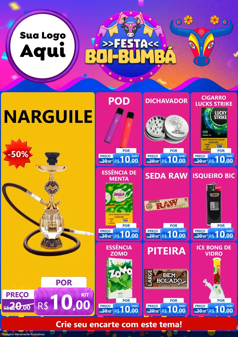 Modelo de Encarte para Encarte A4 Vertical com o tema Festa Boi-Bumbá para Tabacaria