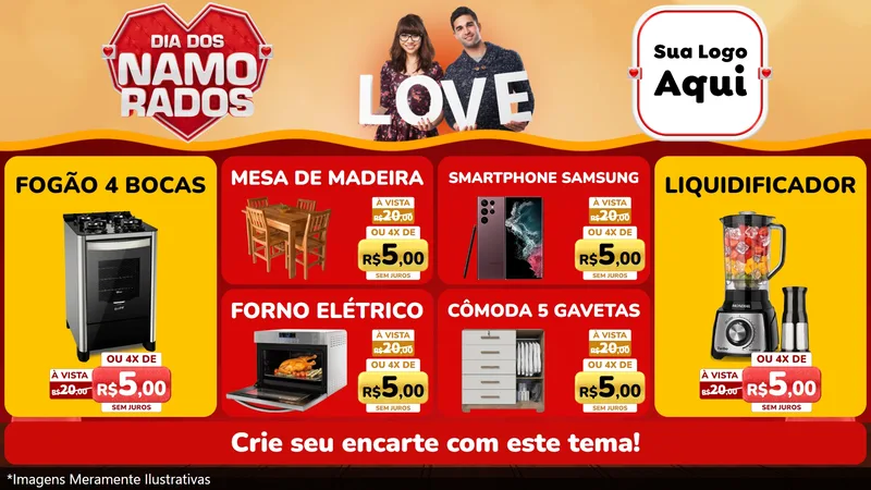 Modelo de TV para TV Horizontal com o tema Dia dos Namorados para Móveis e Eletro