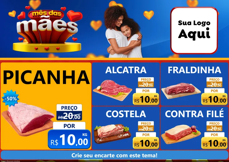 Modelo de Encarte para Encarte A4 Horizontal com o tema Mês das Mães para Açougue