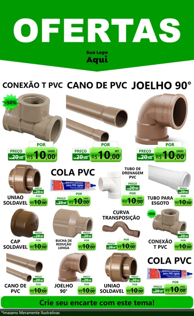 Modelo de Encarte para Encarte Grande com o tema Ofertas Verde Cartaz para Tubos e conexões